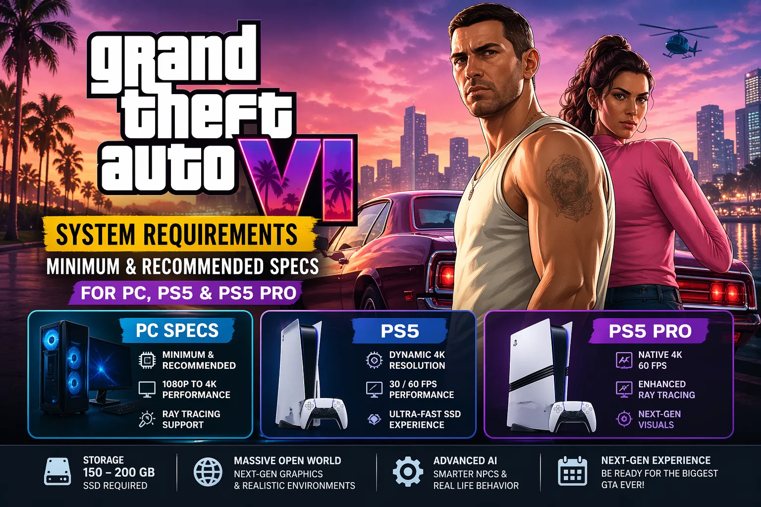 GTA 6 System Requirements: Minimum & Recommended Specs for PC, PS5 & PS5 Pro